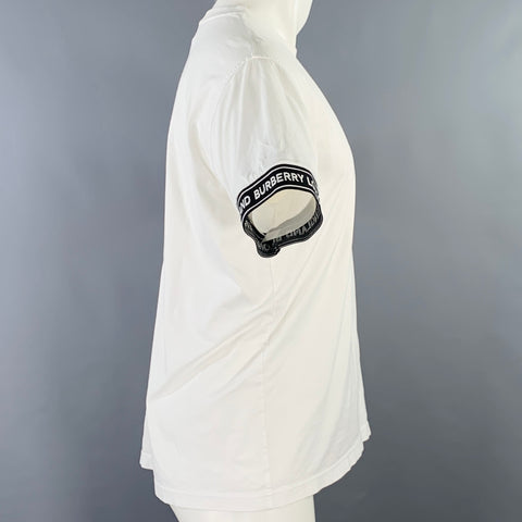 BURBERRY Size XS Teslow White Black Logo Cotton Ribbon Trim T-shirt