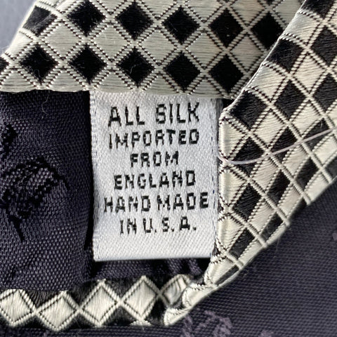 XMI Black Silver Checkered Silk Tie