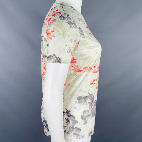 PRABAL GURUNG Size L Multi Color Pink Polyester Floral T-Shirt