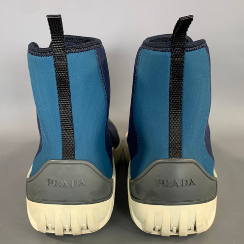 PRADA Size 9.5 Navy White Fabric Pull On Boots