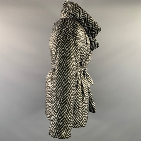 NORMA KAMALI Size XS/S Grey Black Nylon Herringbone Notch Lapel Coat
