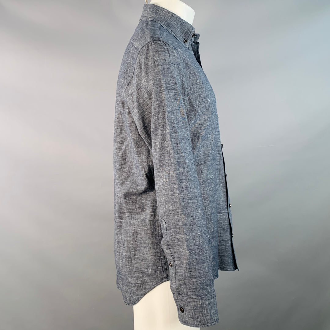 TAYLOR STITCH Size M Navy White Nailhead Linen Cotton Long Sleeve Shirt