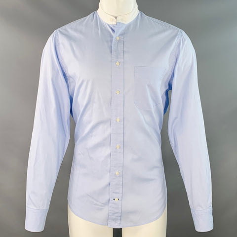 GITMAN VINTAGE Size M Blue White Cotton Collarless Long Sleeve Shirt