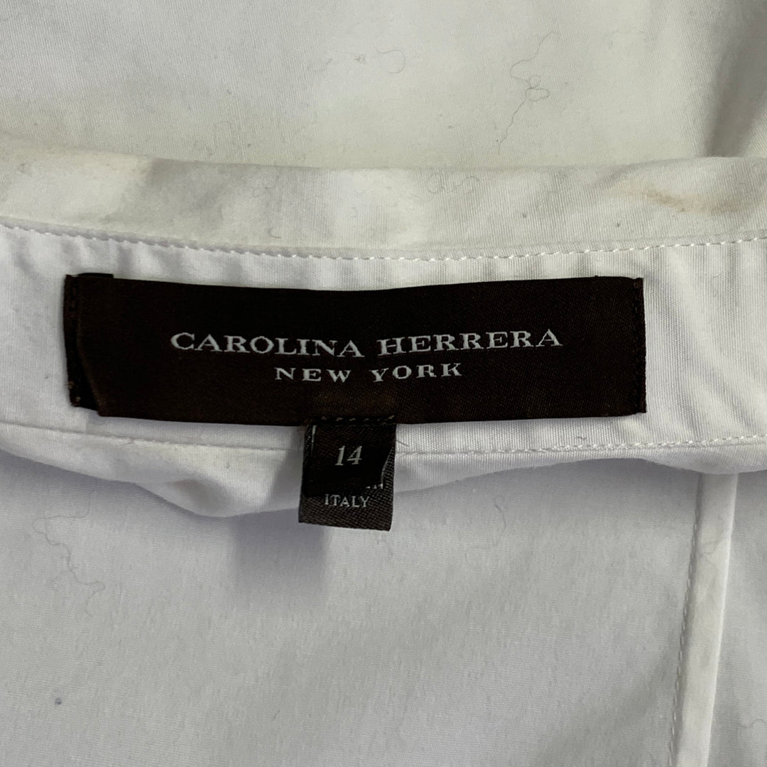 CAROLINA HERRERA Size 14 White Cotton Blend 3/4 Sleeves Spread Collar Shirt