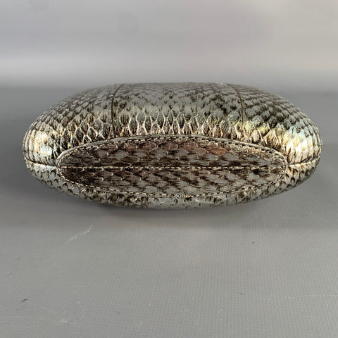 RODO Silver Metallic Snakeskin Leather Clutch Handbag