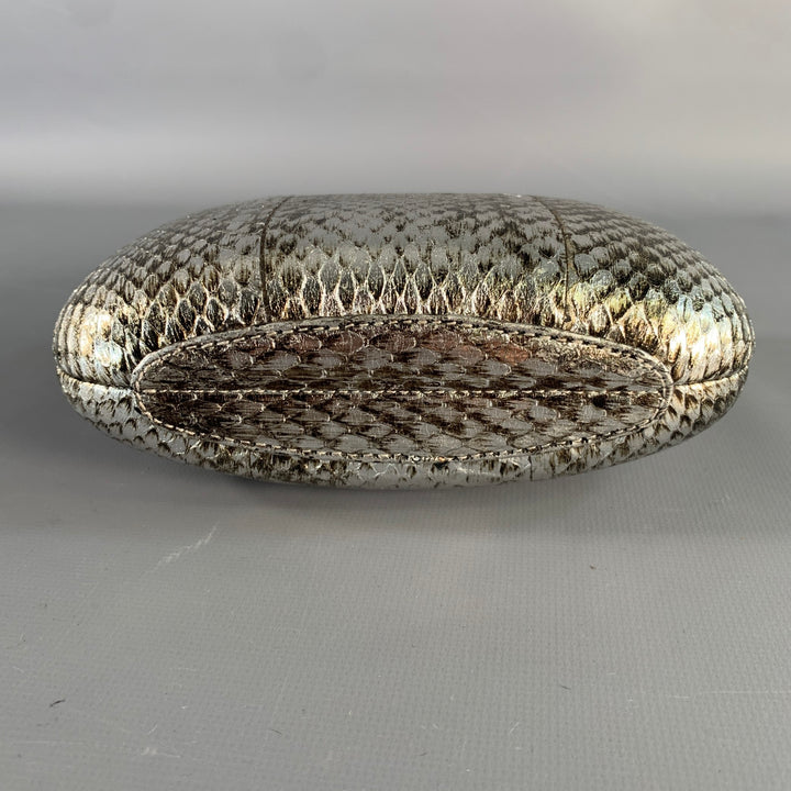 RODO Silver Metallic Snakeskin Leather Clutch Handbag