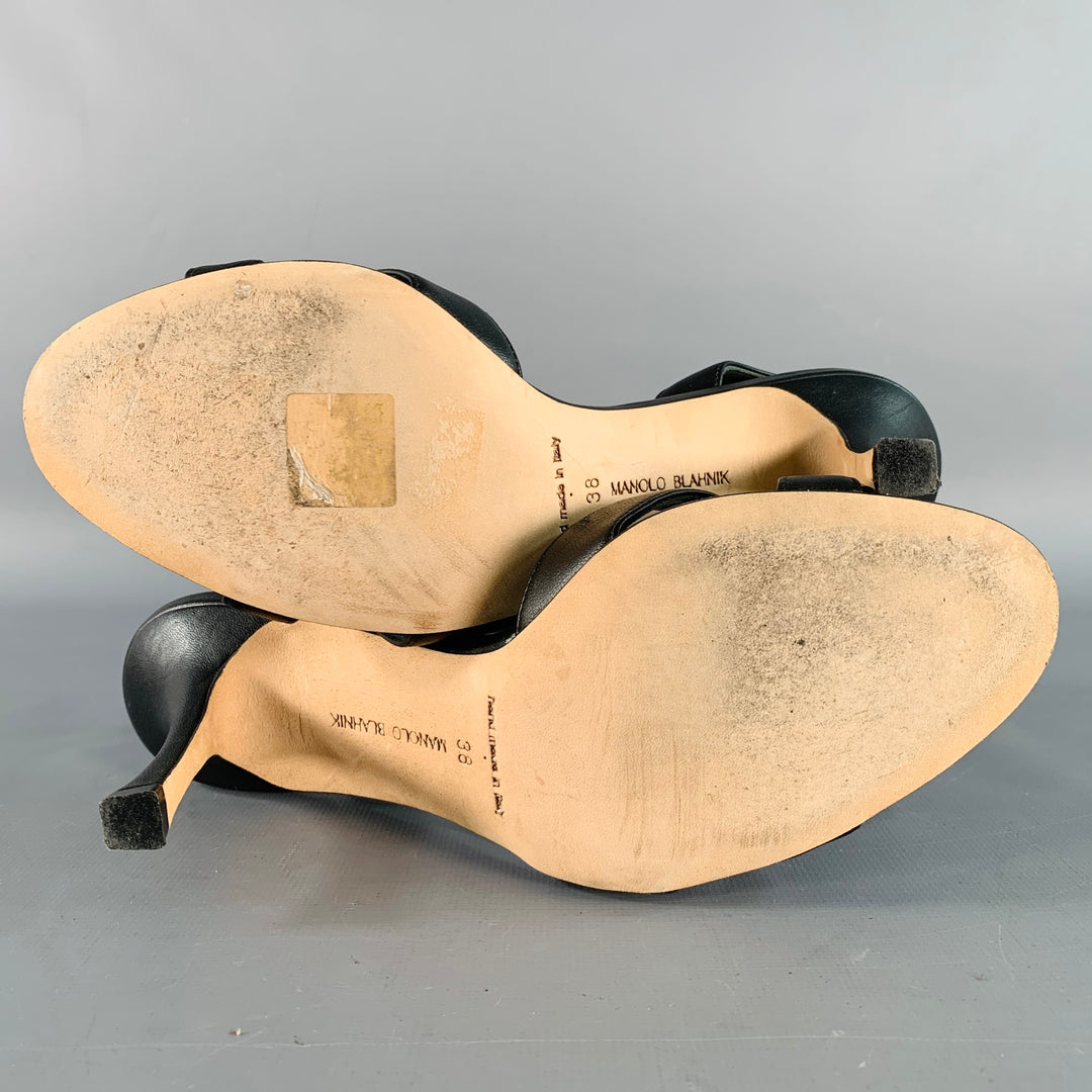 MANOLO BLAHNIK Size 8 Black Leather Strappy Slingback Sandals