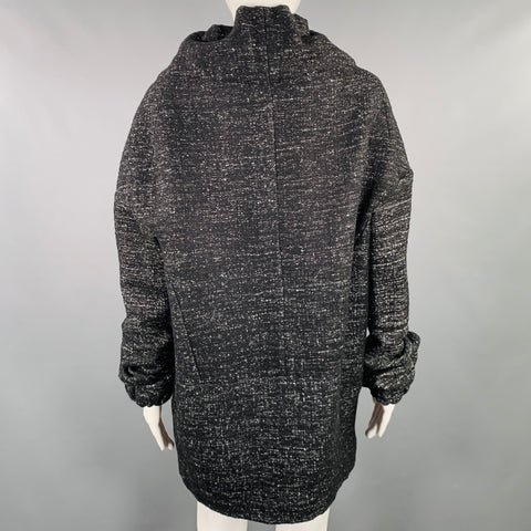 MARNI Size 8 Black White Wool Blend Woven Ruched Zip Up Coat