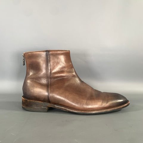 JOHN VARVATOS  U.S.A. Size 9.5 Brown Antique Leather Zip up heel Boots