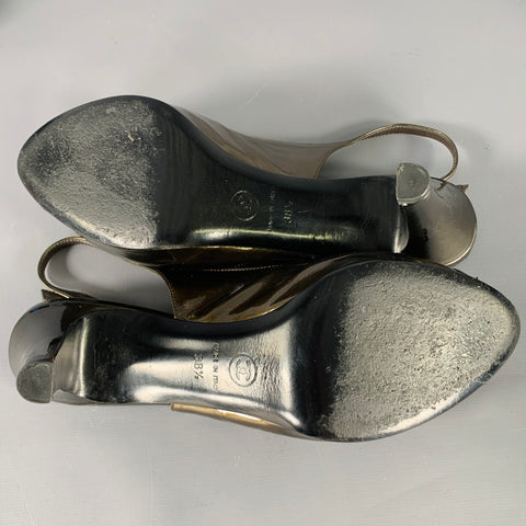 CHANEL Size 8.5 Brown Olive Glittered Patent Leather Slingback Heels  Pumps