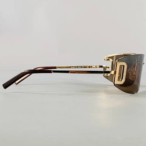 DOLCE & GABBANA Gold Tortoiseshell Metal Monogram Wrap Around Sunglasses
