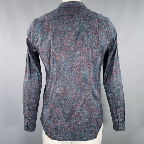 PS by PAUL SMITH Size XL Black Burgundy Navy Marble Long Sleeve Shirt