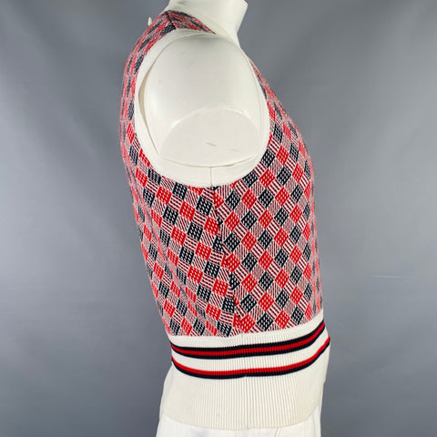 BLACK FLEECE Size L White Red Black Diamond Cotton V-Neck Vest