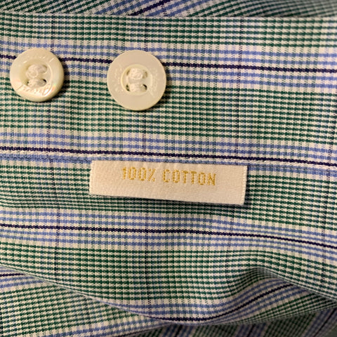 BRIONI Size L Green Blue White Plaid Cotton Long Sleeve Shirt