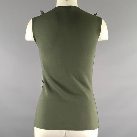 DRIES VAN NOTEN Size XS Green Olive Polyester Blend Ruffled Casual Top