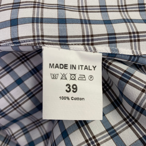 ISAIA Size M White Green Plaid Cotton Spread Collar Long Sleeve Shirt