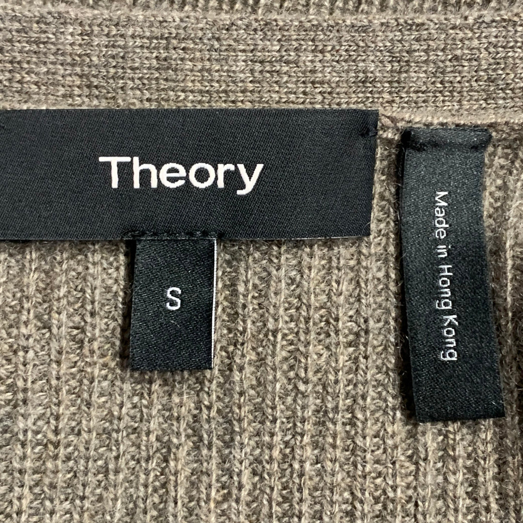 THEORY Size S Brown Taupe Cashmere Rib Knit Tie Front Cardigan