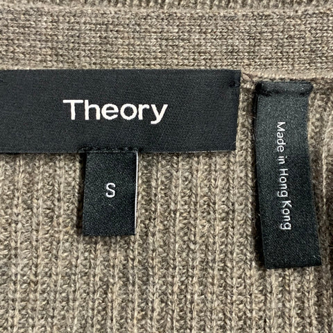 THEORY Size S Brown Taupe Cashmere Rib Knit Tie Front Cardigan