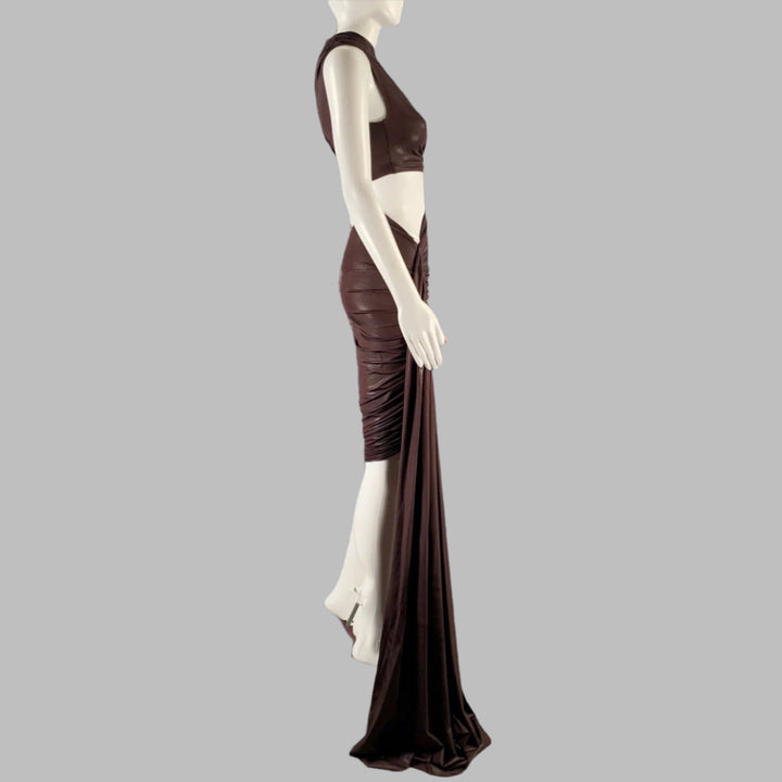 RICK OWENS Size 4 Purple Viscose Blend Draped One Shoulder Cocktail Dress