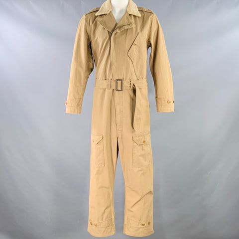 RRL by RALPH LAUREN Limited Edition Size L Garment Experimental Khaki Cotton Belted Military Jumpsuit