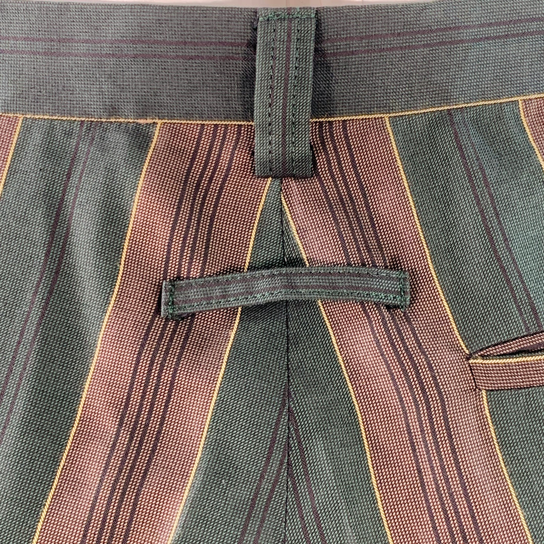 JEAN PAUL GAULTIER Size L Green Brown Stripe Sleeveless One Pocket Tie Suit