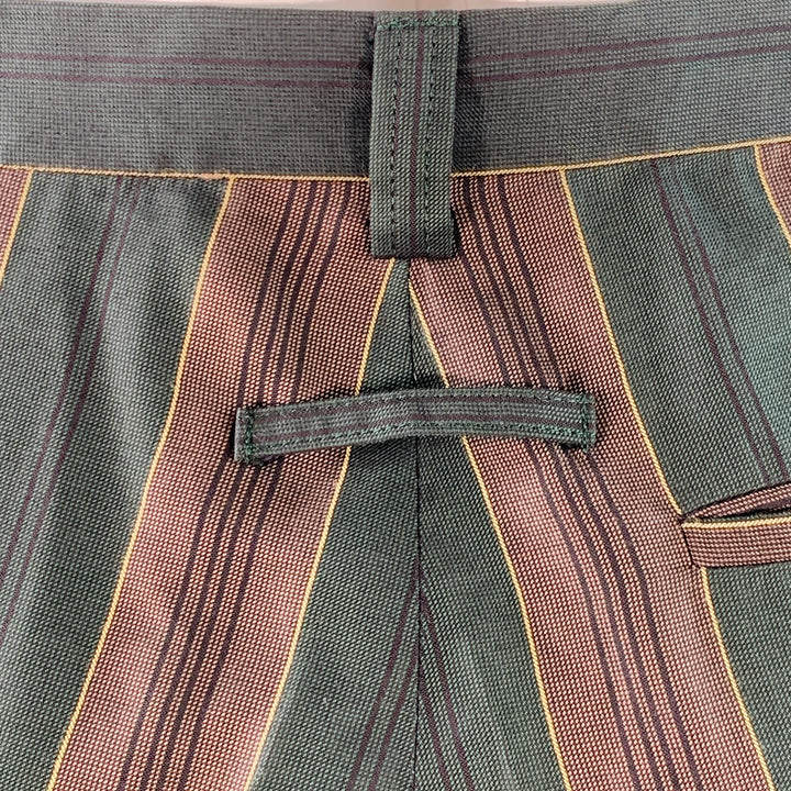JEAN PAUL GAULTIER Size L Green Brown Stripe Sleeveless One Pocket Tie Suit