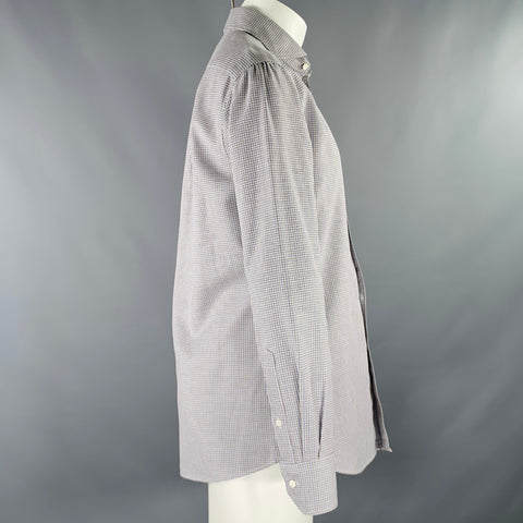 BRUNELLO CUCINELLI Size M Blue Brown Jacquard Cotton Long Sleeve Shirt