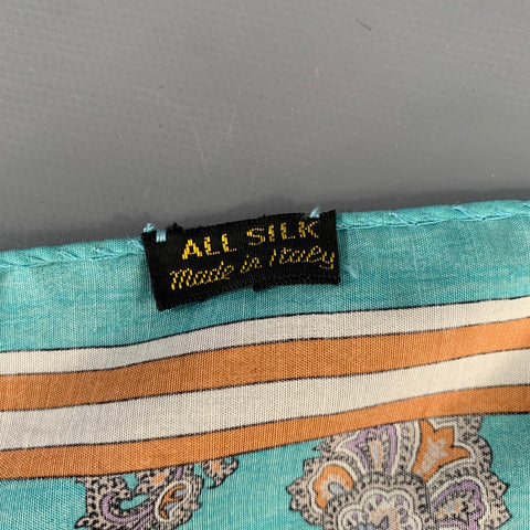 NO BRAND Teal Orange Paisley Silk Pocket Square