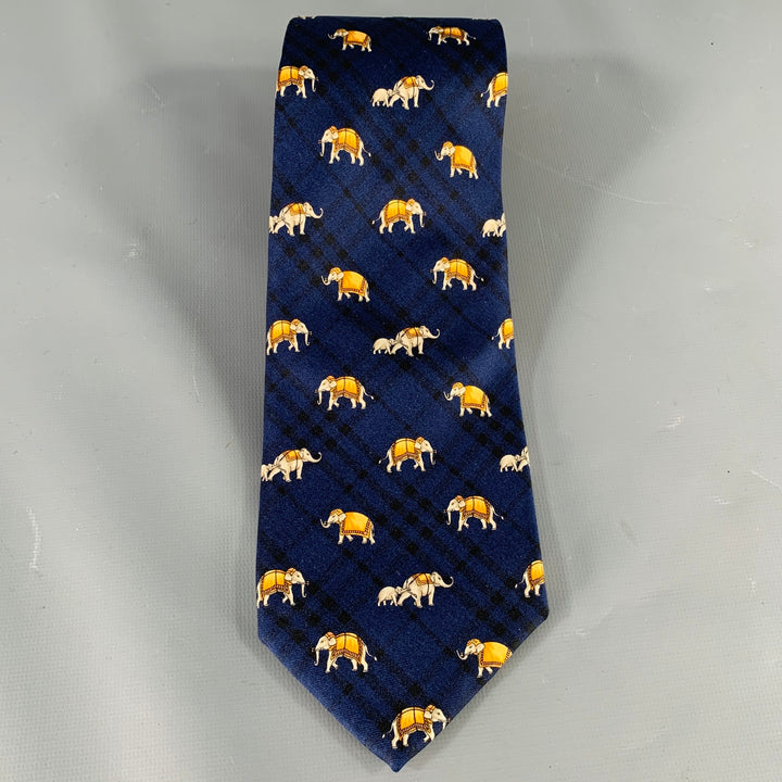 BURBERRYS Navy Gold Elephants Silk Tie