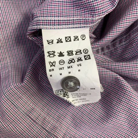 HUGO BOSS Size M Pink Blue & White Houndstooth Cotton Long Sleeve Shirt