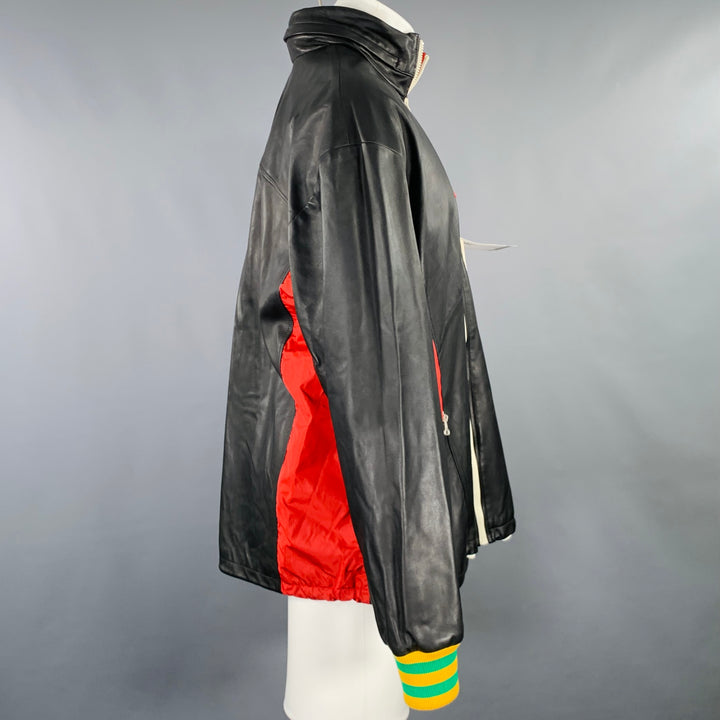 GUCCI Size 36 Black Red Color Block Lambskin Leather Varsity Jacket