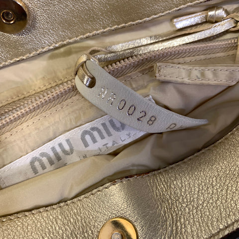 MIU MIU Gold Metallic Leather Top Handles Handbag