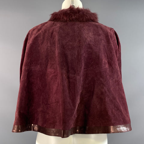 ADRIENNE LANDAU Size L Burgundy Suede Sequined Suede Cape