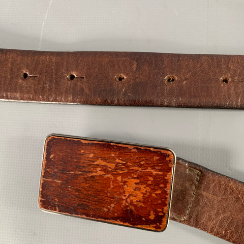 JIL SANDER Size 37 Brown Leather Wooden Buckle Belt