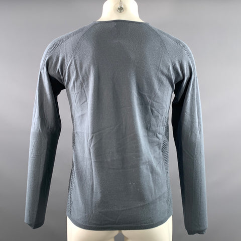EMPORIO ARMANI Size M Blue Slate Perforated Polyester Viscose Ribbed Pullover