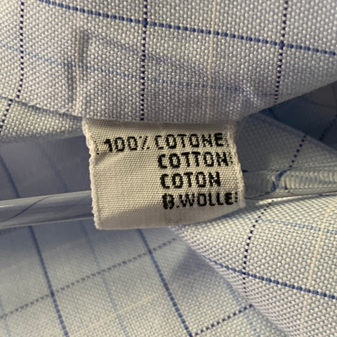 KITON Size L Light Blue Windowpane Cotton French Cuff Long Sleeve Shirt