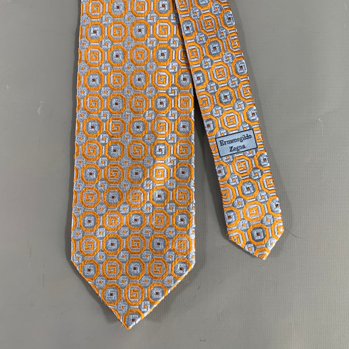 ERMENEGILDO ZEGNA Blue Orange Jacquard Silk Tie