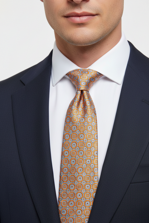 ERMENEGILDO ZEGNA Blue Orange Jacquard Silk Tie