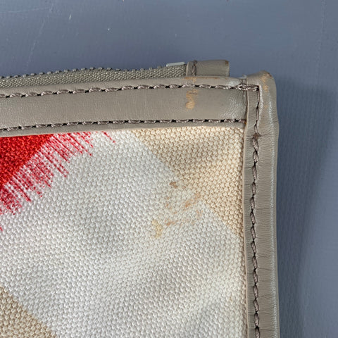 BURBERRY Beige Red Plaid Canvas Tote Handbag