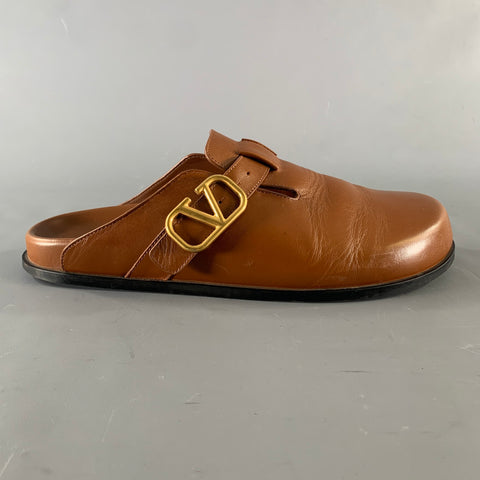 VALENTINO GARAVANI Size 9 Brown Solid Leather Slip On Sandals