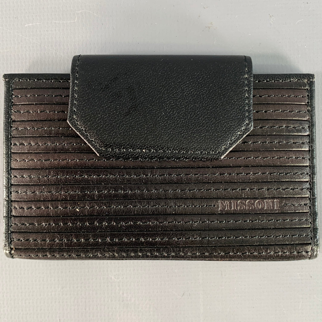 MISSONI Black Ribbed Leather Four Ring Key Holder