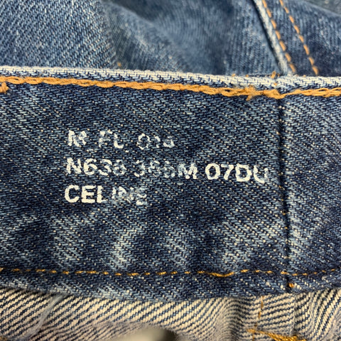 CELINE Size 32 Marco Blue Cotton Distressed Raw Edge Wide Leg Jeans