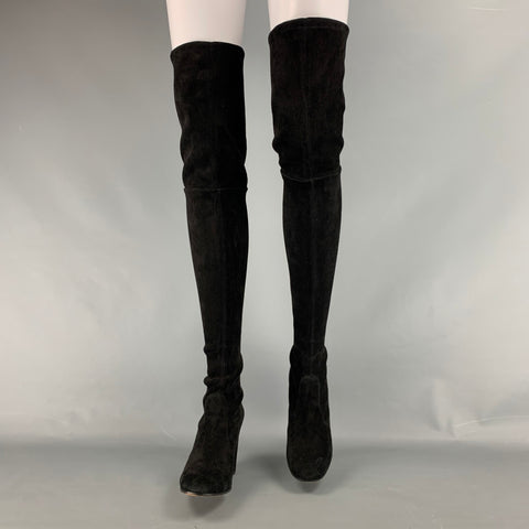 GIANFRANCO FERRE Talla 7.5 Botas de tacón grueso de ante negro
