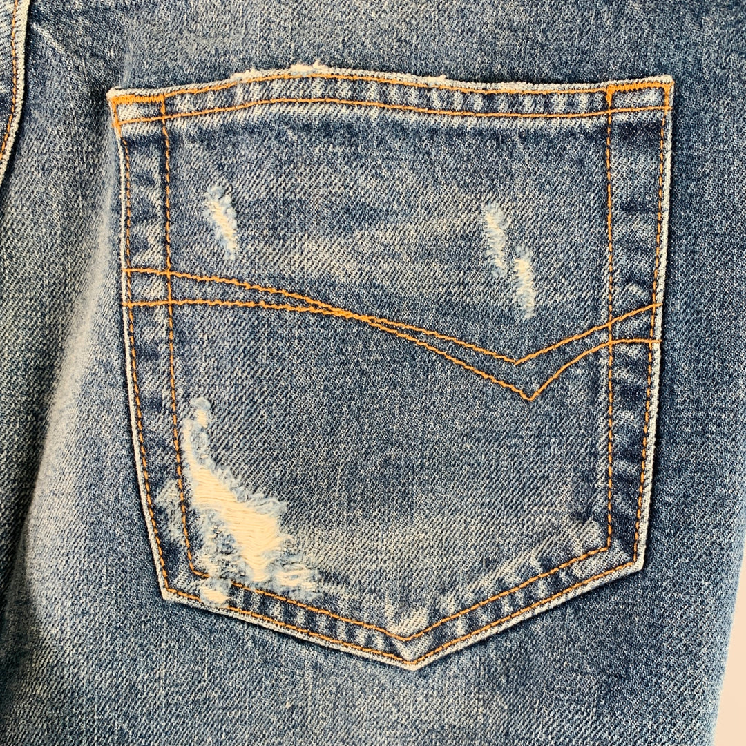 BALENCIAGA Size 31 Indigo Wash Denim Distressed Button Fly Jeans