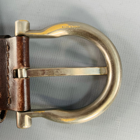 SALVATORE FERRAGAMO Taille 38 Ceinture en cuir tressé marron foncé argenté