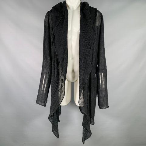 NOSTRASANTISSIMA Size S Black See-Through Linen Blend Open Front Coat