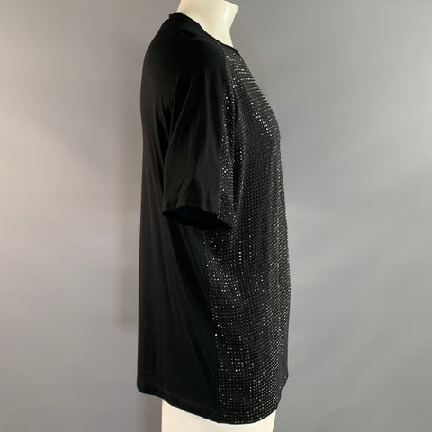 GUCCI Size One Size Black Studded Silk Crew Neck T Shirt