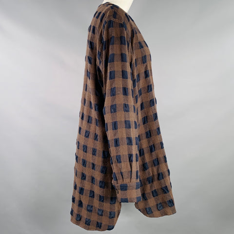 NEEDLES Size M Brown Navy Wool Blend Checkered Single Button Cardigan