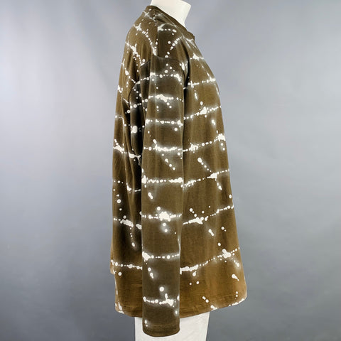 JIL SANDER Size XL Brown White Abstract Cotton Crew Neck Pullover
