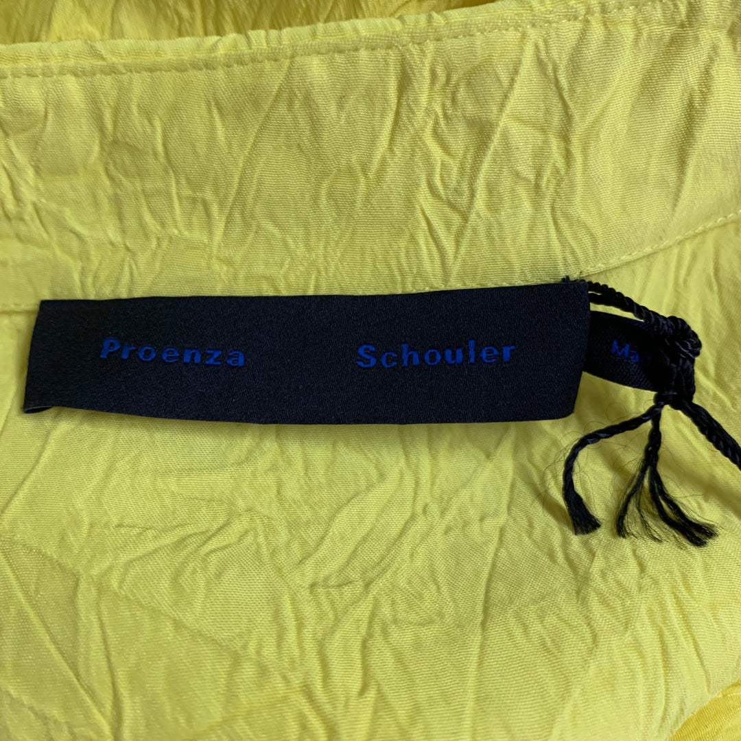 PROENZA SCHOULER Size L Neon Yellow Wrinkled Acetate Hidden Placket Long Sleeve Shirt